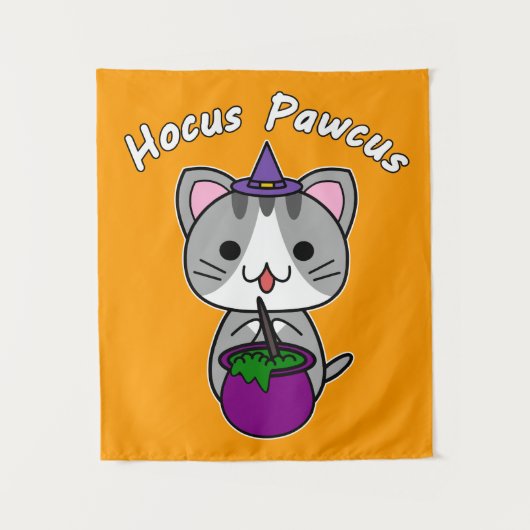 Hocus Pawcus - Gray Tabby Cat – ホワイト書ズ タペストリー (正面)