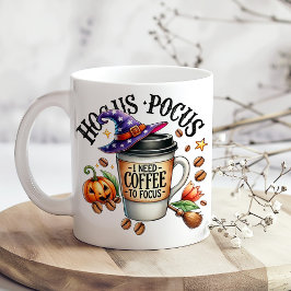 "Hocus Pocus コーヒーがなければ集中できません" ジャンボコーヒーマグカップ