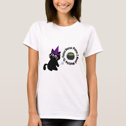 Hocus Pocus マッチャで集中力アップ 黒猫Tシャツ Tシャツ (正面)