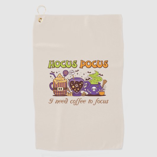 Hocus Pocus – 集中するにはコーヒーが必要 ゴルフタオル (正面)