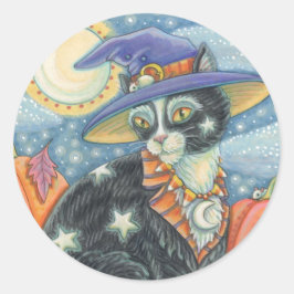 HOCUS POCUS BLACK CAT WITCH, HALLOWEEN STICKERS Rd ラウンドシール