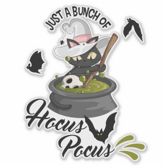 Hocus Pocus Cat Brewing Potion Cauldron Magic シール (正面)