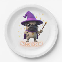 Hocus Pocus Cute Halloween Pug Paper Plate