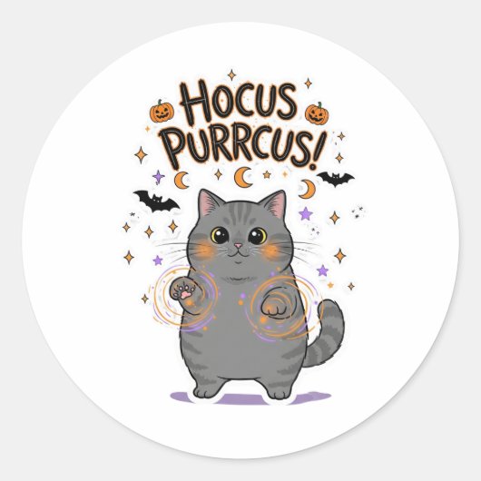 Hocus Purrcus Brit - British Shorthair Halloween ラウンドシール (正面)