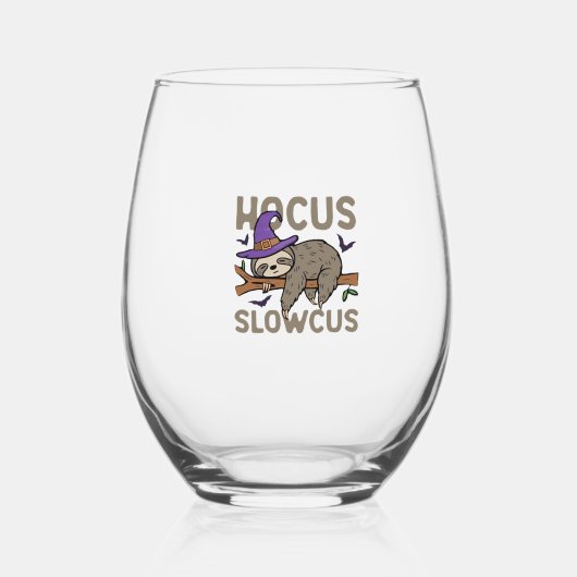 Hocus Slowcus Funny Halloween Sloth Classic T-Shir ステムなしワイングラス (正面)