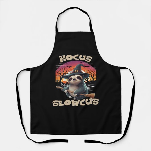 Hocus Slowcus Sloth loversハロウィーンの衣装ティーE エプロン (正面)