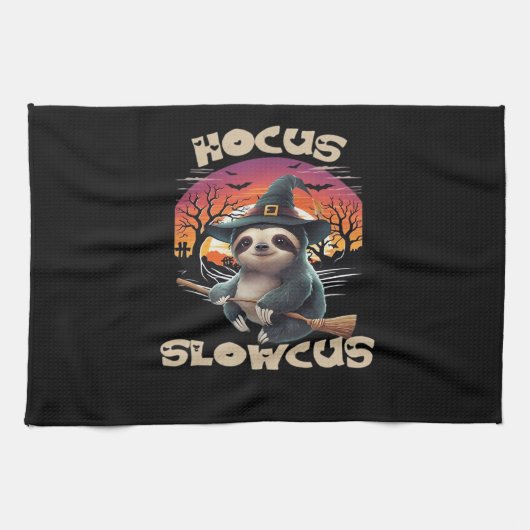 Hocus Slowcus Sloth loversハロウィーンの衣装ティーE キッチンタオル (横)