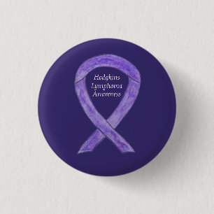 Hodgkins Lymphoma Violetリボンのカスタムボタン 缶バッジ