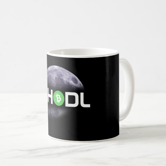#HODLの月のBitcoinの現金黒のマグ コーヒーマグカップ (正面右)
