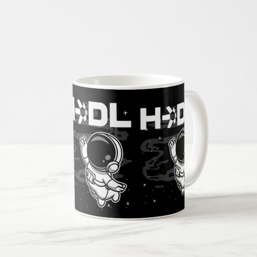 HODL宇宙飛行士Quant QNT暗号コインHODL コーヒーマグカップ (正面右)