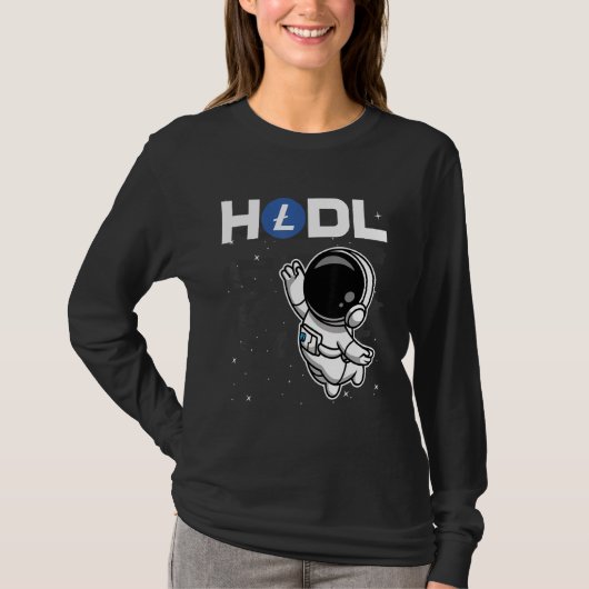 Hodl Litecoin Ltc Coin宇宙飛行士の月の地下室へのコイン Tシャツ (正面)