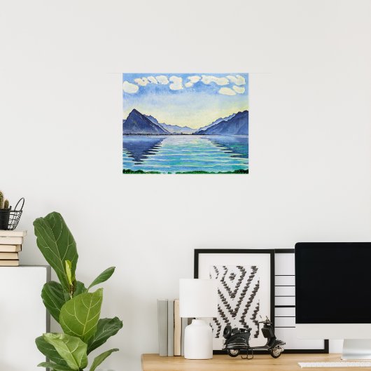 Hodler - Lake Thun Symmetrical Reflection 1905 ポスター (ホームオフィス)