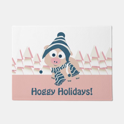 Hoggyの休日! かわいいピンクのブタ ドアマット (正面)