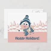 Hoggyの休日! かわいい冬のブタ シーズンポストカード (正面/裏面)