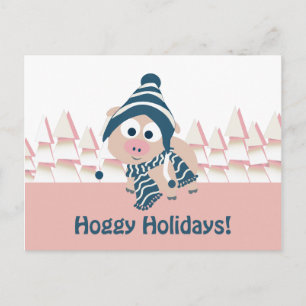 Hoggyの休日! かわいい冬のブタ シーズンポストカード
