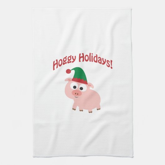 Hoggyの休日! 小妖精や小人のブタ キッチンタオル (縦)