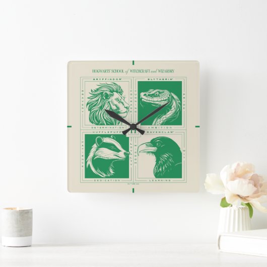 HOGWARTS™ハウス動物グリッド スクエア壁時計 (ホーム)