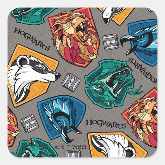 HOGWARTS™ Houses Crosshatched Pattern スクエアシール (正面)