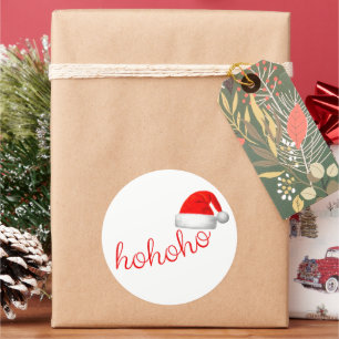 HoHoクリスマスハットレッドホワイト ラウンドシール
