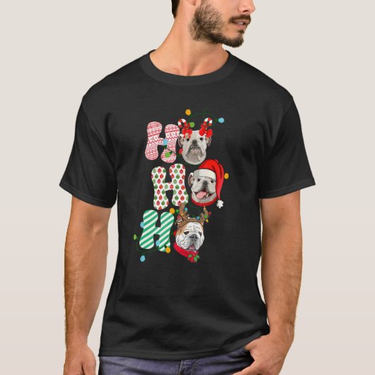 HoHoブルドッグクリスマス3かわいいクリスマスブルドッグD Tシャツ (正面)