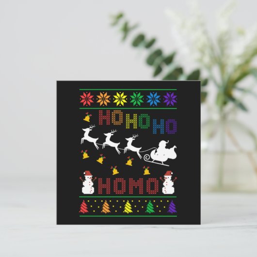 Hoho Homo LGBT醜いクリスマスセーターのシャツギフト 招待状 (スタンド正面)
