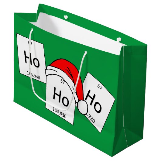 HoHoHoのホルミウム化学要素のクリスマスのしゃれ ラージペーパーバッグ (正面アングル)