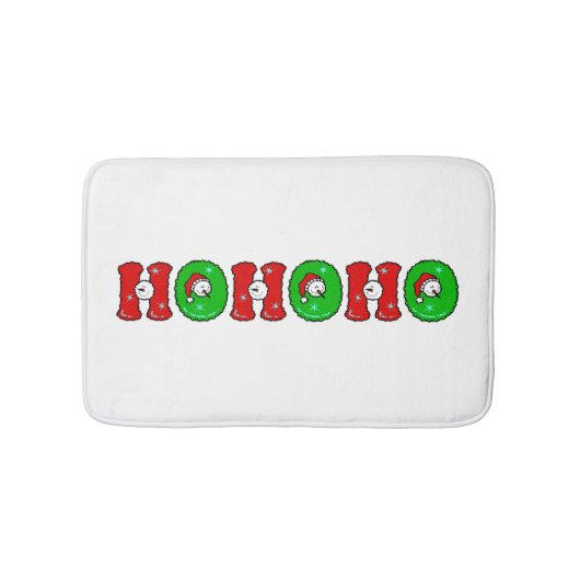 HOHOHOサンタクロースの笑いの雪だるまのかわいいクリスマス バスマット (正面)