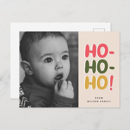 Hohohoベビー写真クリスマス シーズンポストカード (正面/裏面)