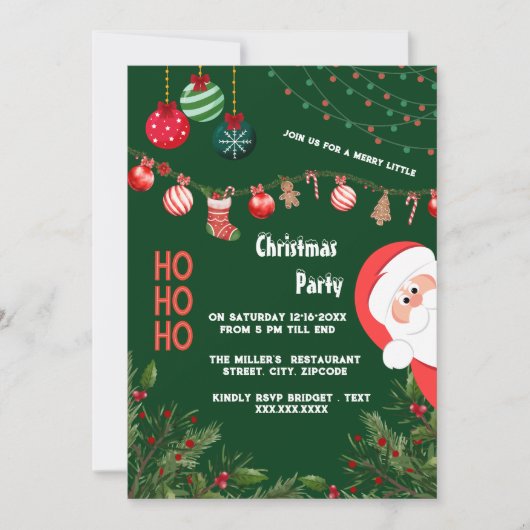 HoHoHo festive christmas santa & garland  招待状 (正面)