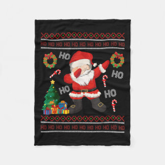 Hohoho Santa Claus Dabbing Ugly Christmas Sweater  フリースブランケット