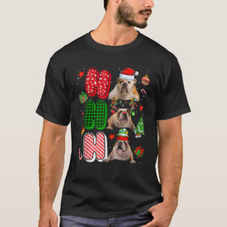 HOHOHO Santa Elf Reindeer English Bulldog Dogs Xma Tシャツ