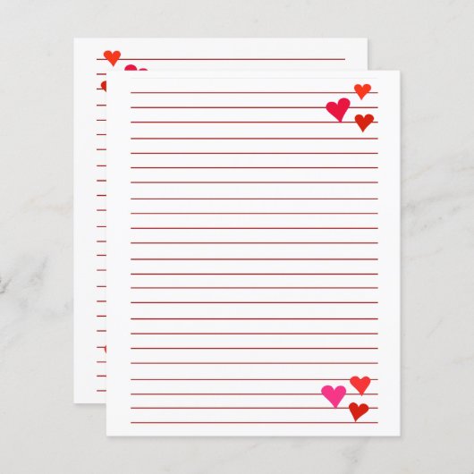 hoja de papel con renglones rojos y corazones (正面/裏面)