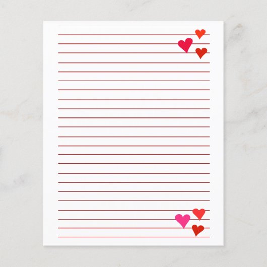 hoja de papel con renglones rojos y corazones (正面)