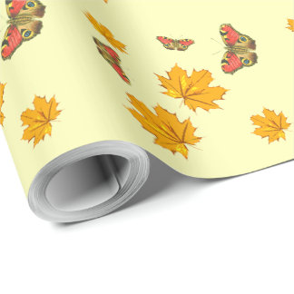 Hojas que caen en otoño y mariposas felices ラッピングペーパー
