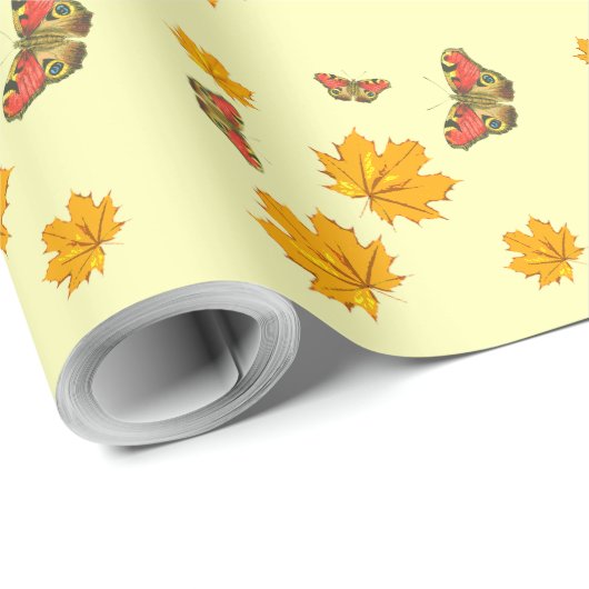 Hojas que caen en otoño y mariposas felices ラッピングペーパー (ロールコーナー)