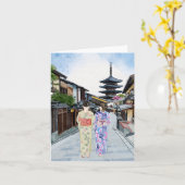 Hōkan-Ji Temple Kyoto Japan Watercolor カード (黄色い花)