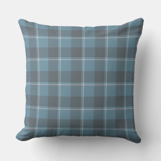 Hoki Blue and Shuttle Gray Plaid クッション (正面)
