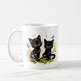 Hoki & Koki Black Kittens in the garden Mug コーヒーマグカップ