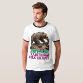 Hokkaido Bear & Salmon Folk Art Tシャツ (正面フル)