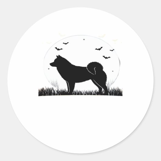 Hokkaido Dog � Halloween Moon Silhouette Classic T ラウンドシール (正面)