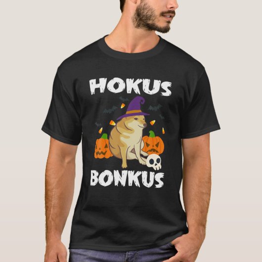 Hokus Bonkus Doge Cheems – 面白いハロウィンアイロン Tシャツ (正面)