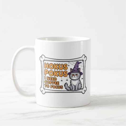 Hokus Pokus I Need Coffee To Focus wizard cat コーヒーマグカップ (左)