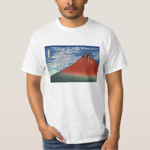 Hokusaiの南風のゆとりの空の赤い富士のTシャツ Tシャツ