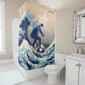 Hokusaiの素晴らしい波のおもしろいなサーファーのサーフィン シャワーカーテン (インサイチュ)