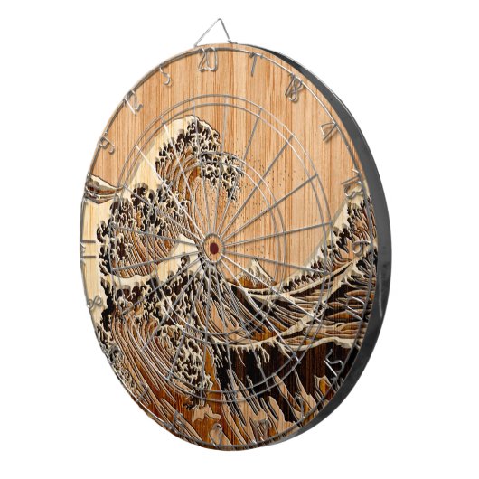 Hokusaiの素晴らしい波のタケ木製のスタイルのアクセント ダーツボード (正面右)