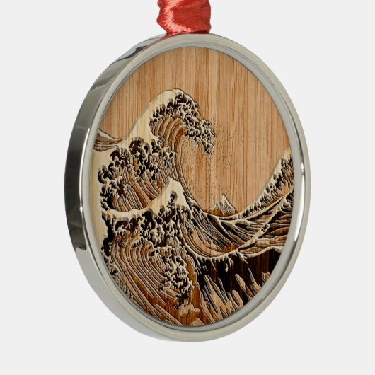 Hokusaiの素晴らしい波のタケ木製のスタイルのアクセント メタルオーナメント (右)
