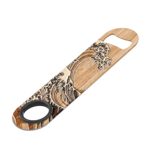 Hokusaiの素晴らしい波のタケ木製のスタイルの装飾 スピード栓抜き (正面アングル)