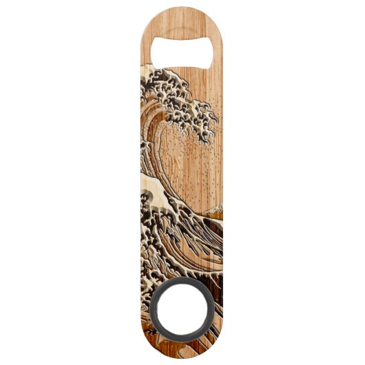 Hokusaiの素晴らしい波のタケ木製のスタイルの装飾 スピード栓抜き (裏面)