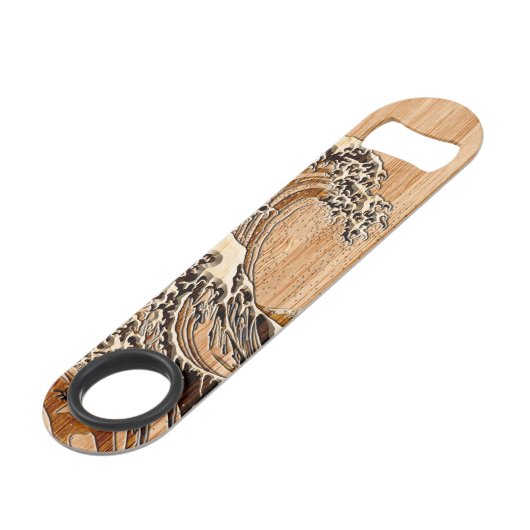 Hokusaiの素晴らしい波のタケ木製のスタイルの装飾 スピード栓抜き (裏面アングル)