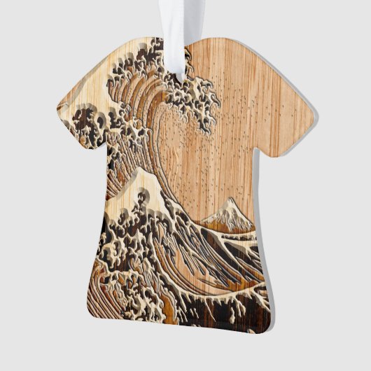 Hokusaiの素晴らしい波のタケ木製のスタイル オーナメント (正面)